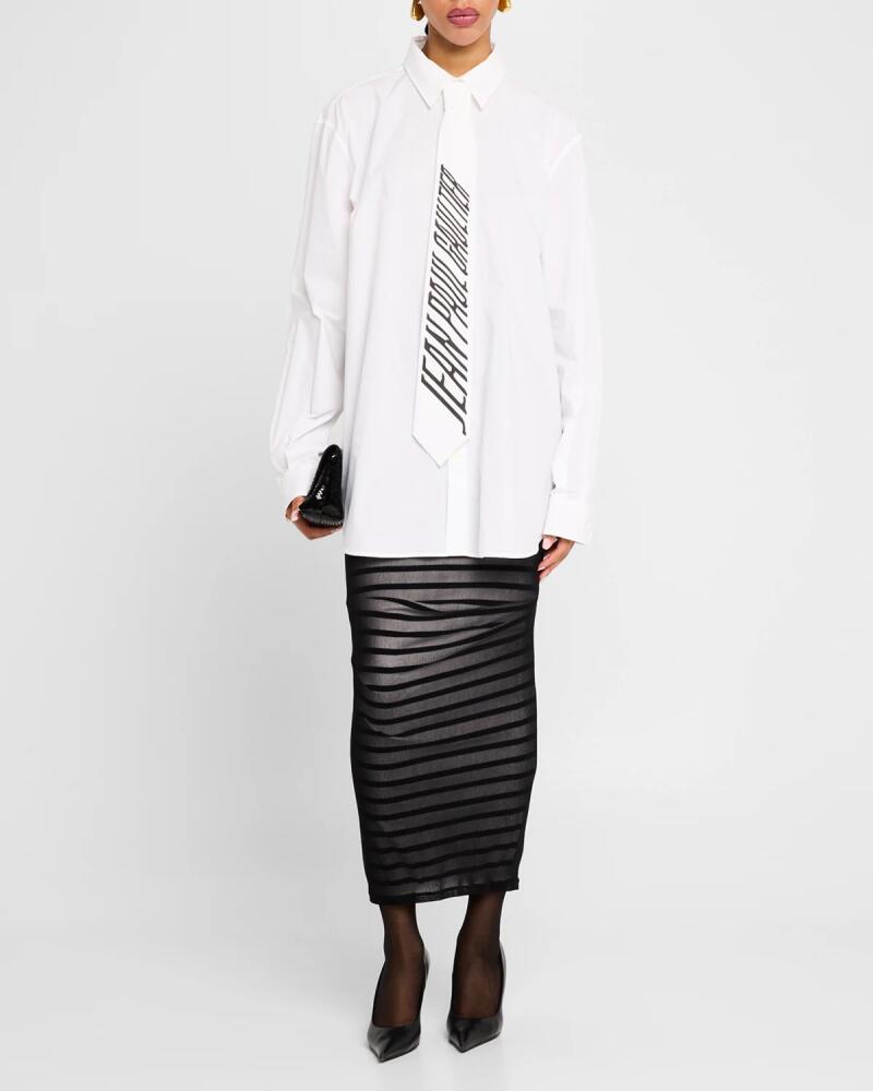 Jean Paul Gaultier Rib Mariniere Striped Mesh-Inset Maxi Skirt Cover