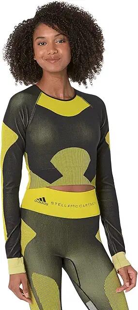 adidas by Stella McCartney Truestrength Seamless Long Sleeve Crop HN2882 (Black/Yellow/Clear Onix) Women's Clothing Cover