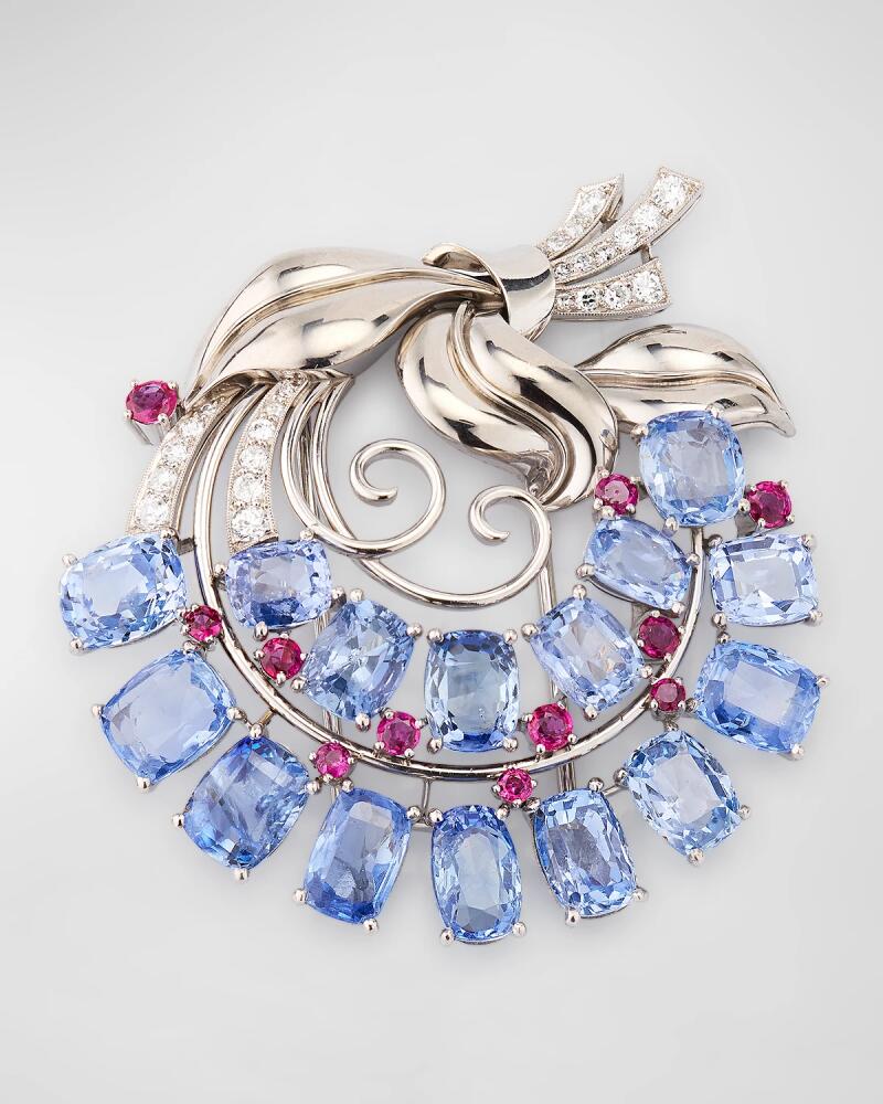 NM Estate Estate Platinum and Palladium Floral Pin with Sapphires, Diamonds and Rubies Cover