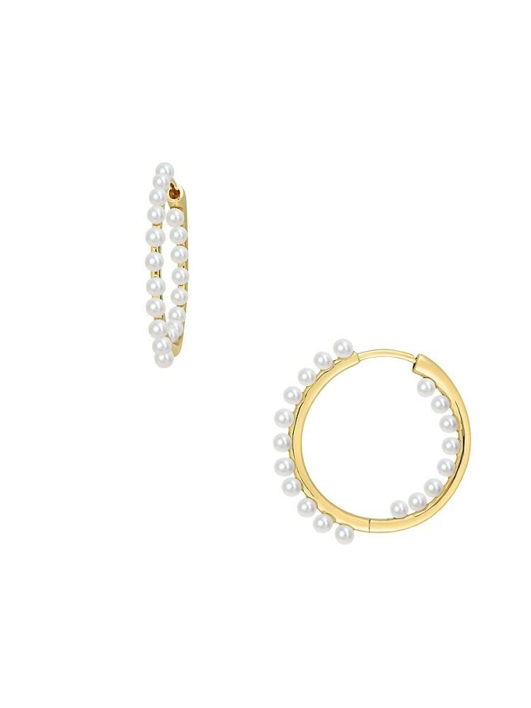 Sonatina Women's 14K Yellow Gold & 2-2.5MM Freshwater Cultured Pearl Hoop Earrings Cover