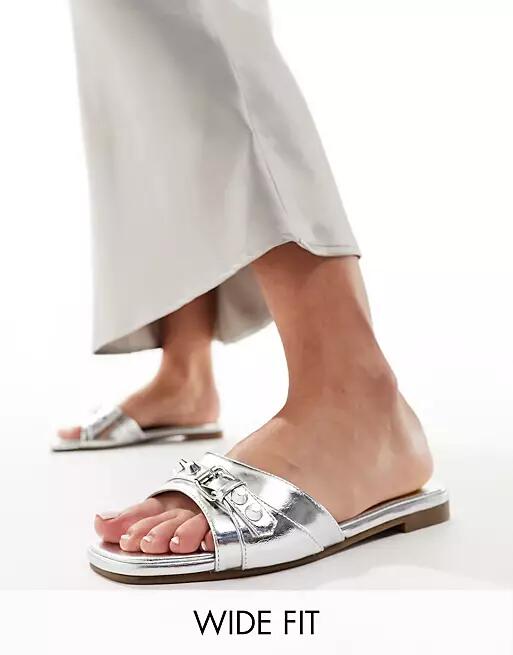 RAID Wide Fit Celini flat sandals in silver metallic Cover