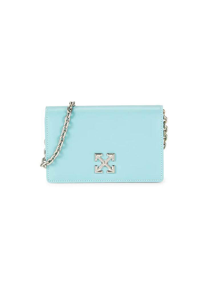 Off-White Women's Foldover Leather Shoulder Bag - Light Blue Cover