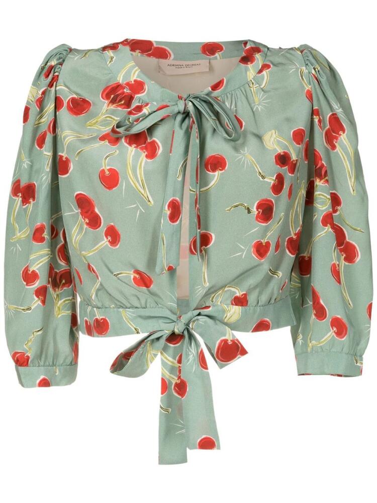 Adriana Degreas cherry-print tie-front blouse - Green Cover