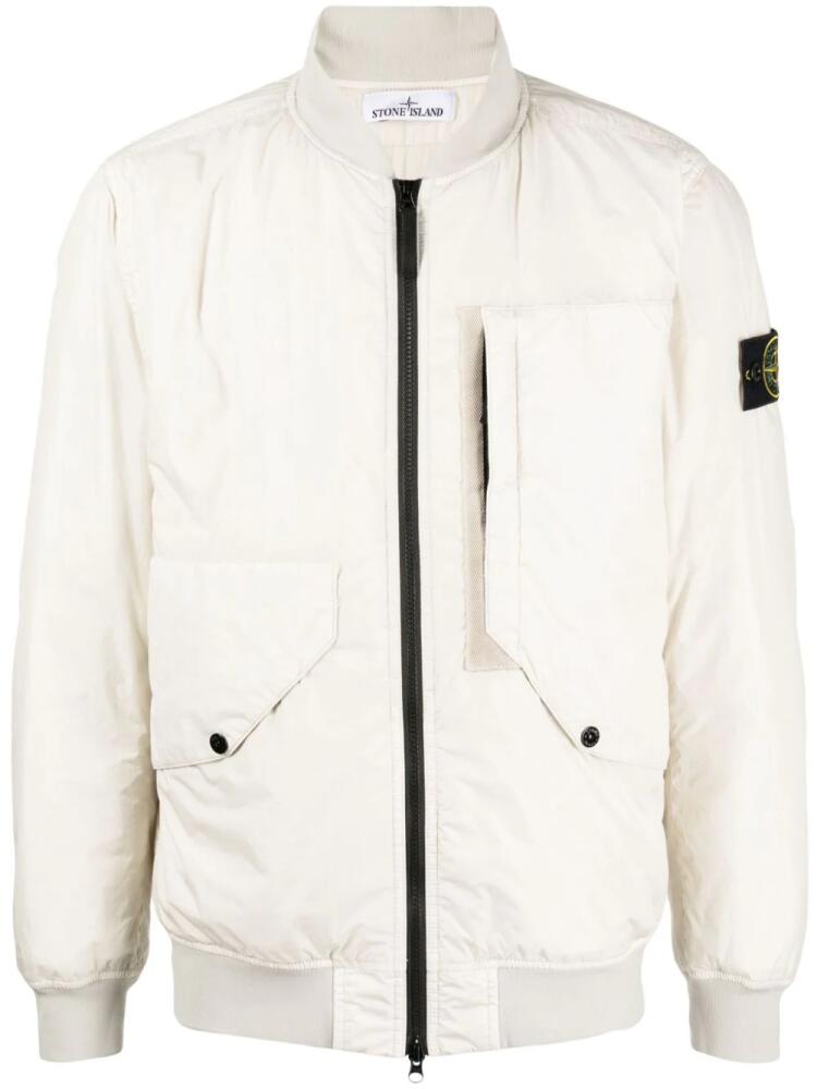 Stone Island Compass-badge padded bomber jacket - White Cover