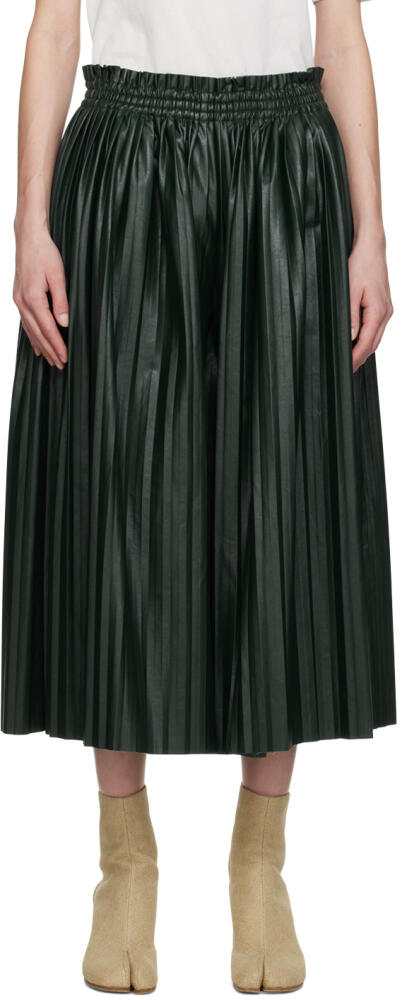 MM6 Maison Margiela Green Pleated Faux-Leather Trousers Cover