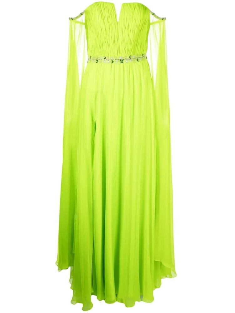 Dina Melwani draped off-shoulder evening gown - Green Cover