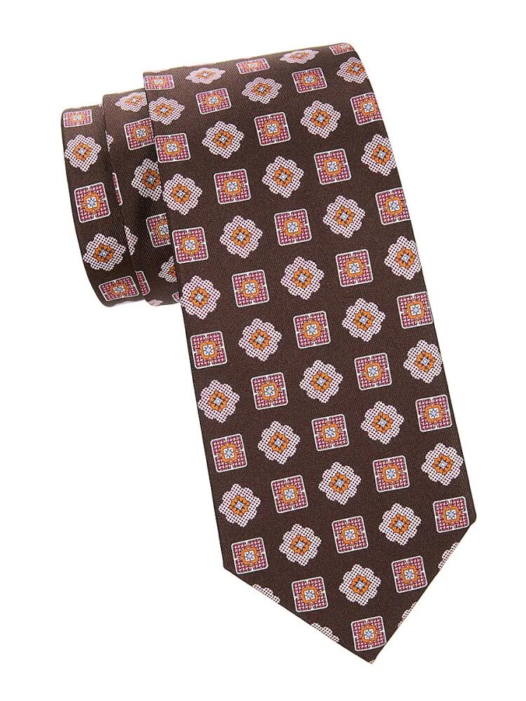 Brioni Men's Medallion Silk Tie - Brown Pink Cover