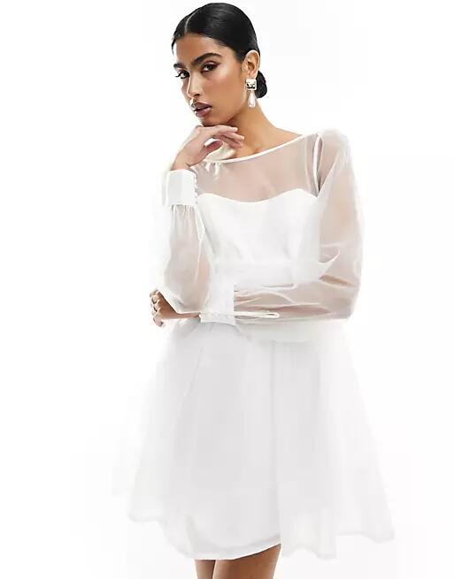 Ever New Bridal organza bow back mini dress in ivory-White Cover