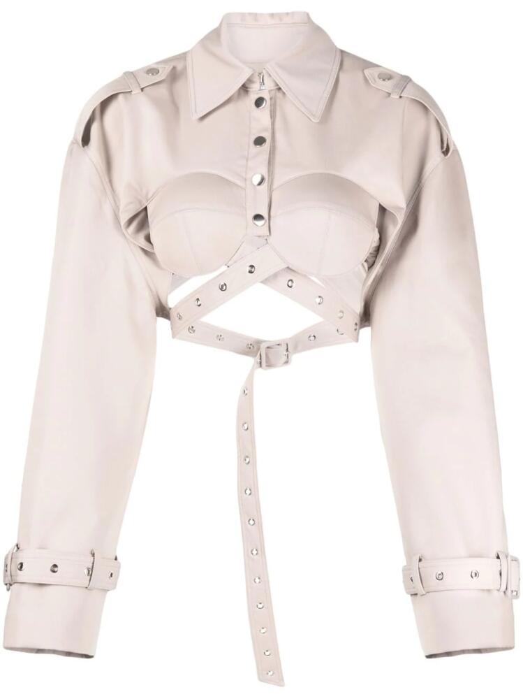 Rokh crossover-strap belted cropped jacket - Neutrals Cover