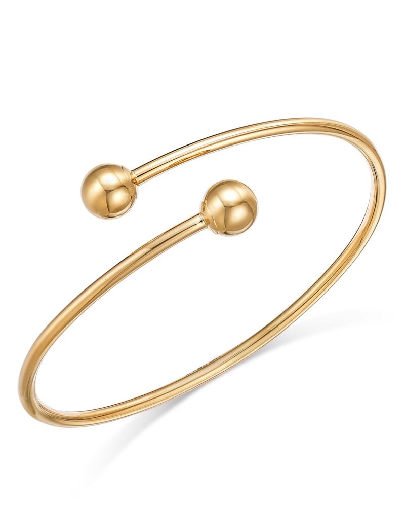 Bloomingdale's Fine Collection Polished Bead End Bypass Bangle Bracelet in 14K Yellow Gold Cover