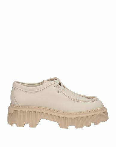 Santoni Woman Lace-up shoes Beige Leather Cover