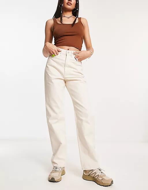 Weekday Rowe extra high rise straight leg jeans in ecru-White Cover