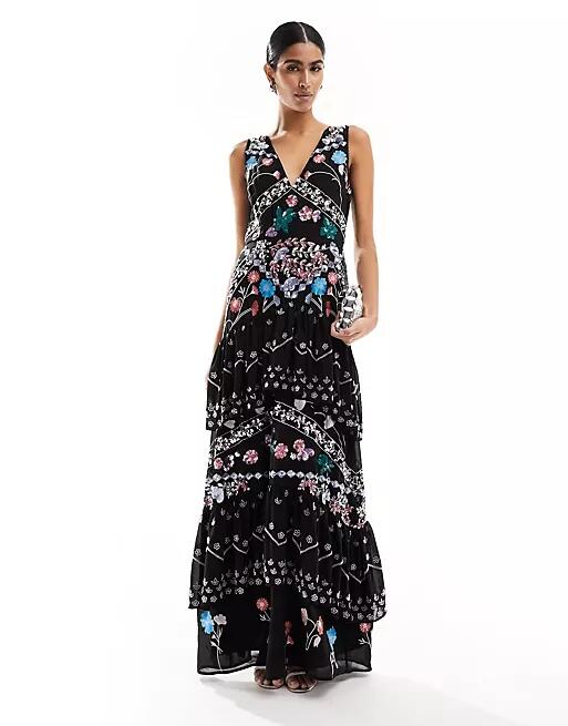 Maya Premium embellished plunge maxi dress in black Cover