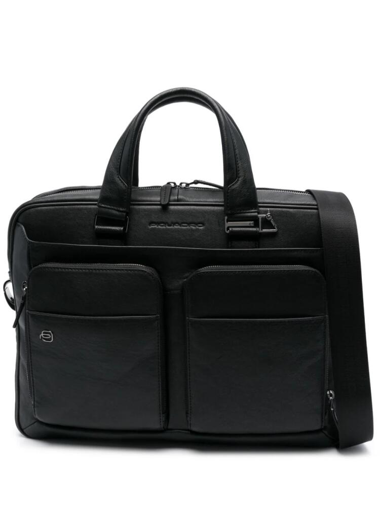 PIQUADRO debossed-logo leather briefcase - Black Cover