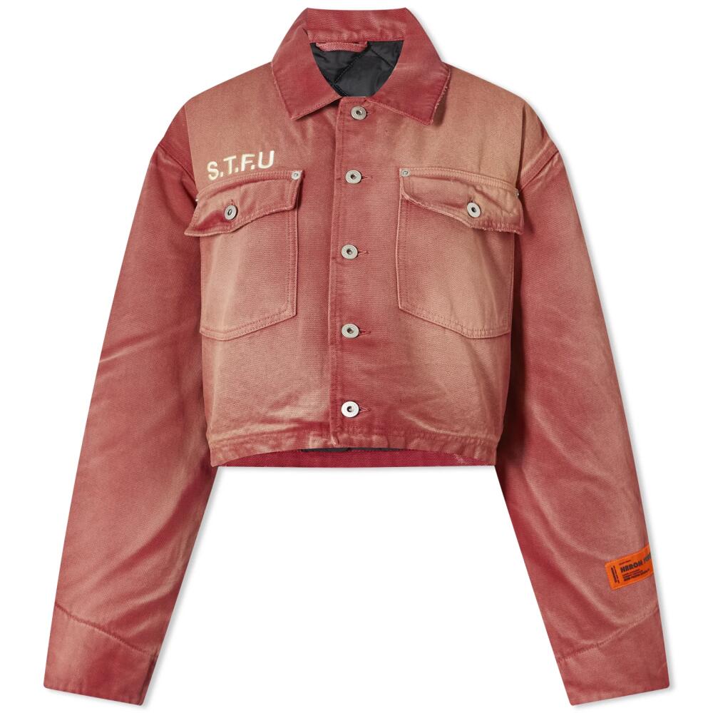 Heron Preston Women's Distressed Canvas Jacket in Red/White Cover