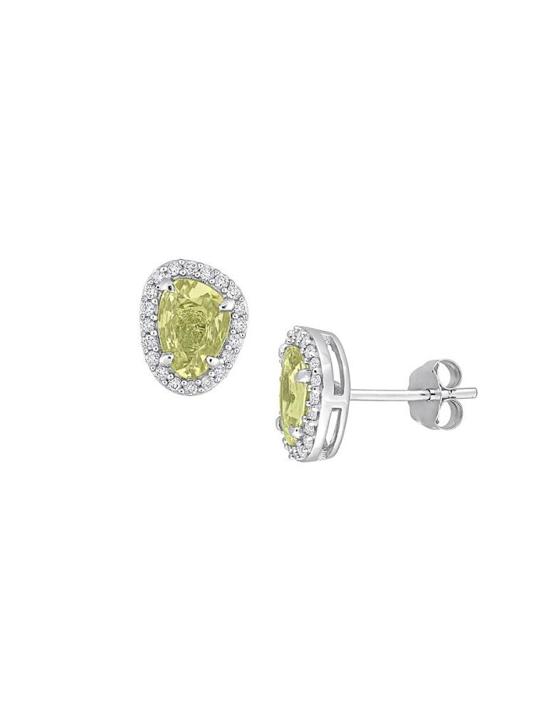 Sonatina Women's 14K White Gold, Heated Yellow Sapphire & Diamond Stud Earrings Cover