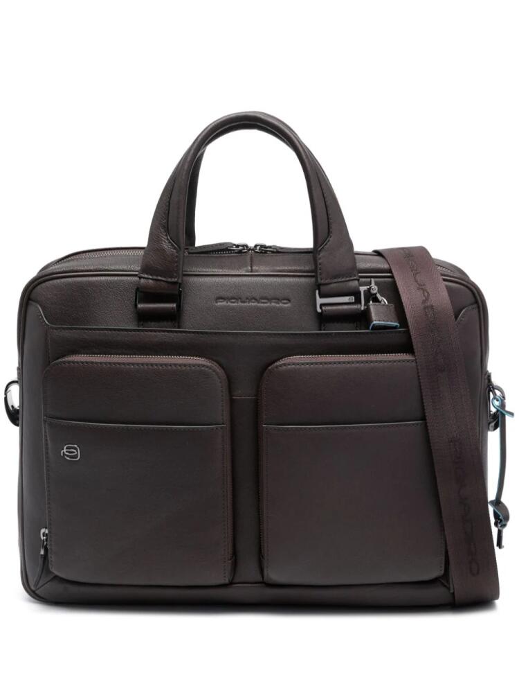 PIQUADRO debossed-logo leather briefcase - Brown Cover