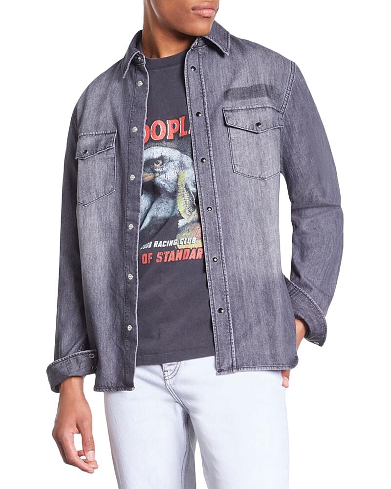 The Kooples Cotton Denim Slim Straight Fit Button Down Shirt Cover