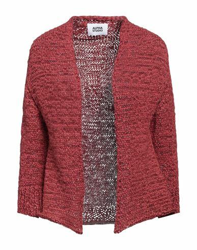 Alpha Studio Woman Cardigan Brick red Polyester, Polyamide Cover