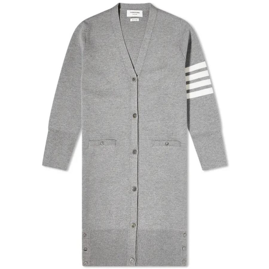 Thom Browne Ladies Light Grey Wool Long V-Neck Cardigan Cover