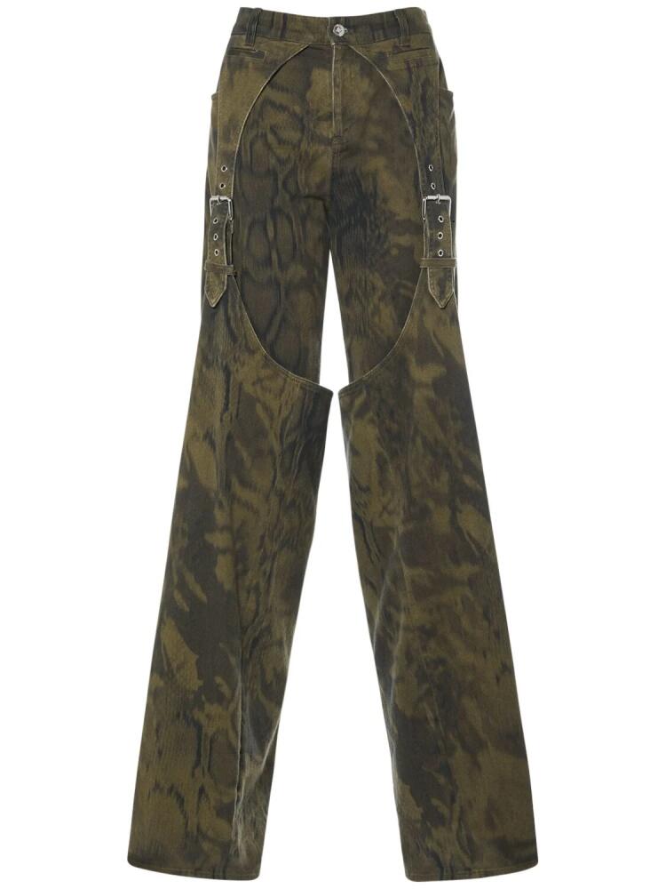 BLUMARINE Printed Denim Wide Jeans W/buckles Cover