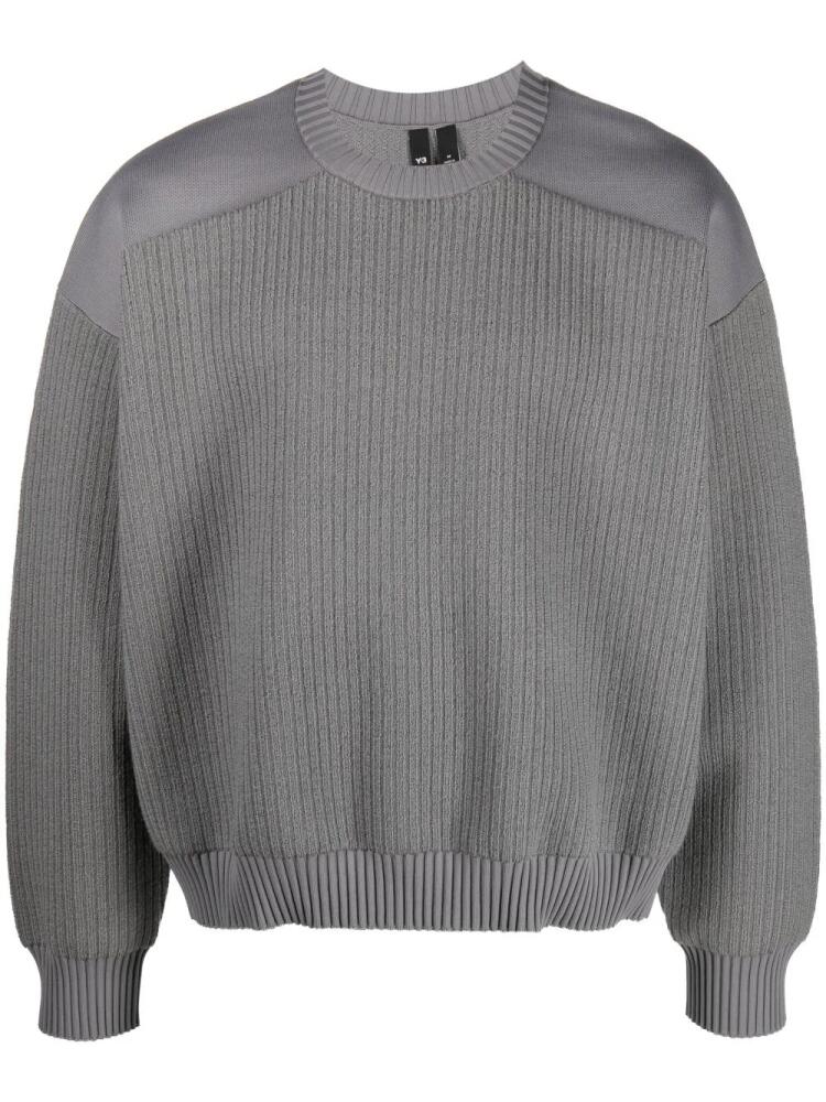 Y-3 ribbed-panneling crew-neck jumper - Grey Cover