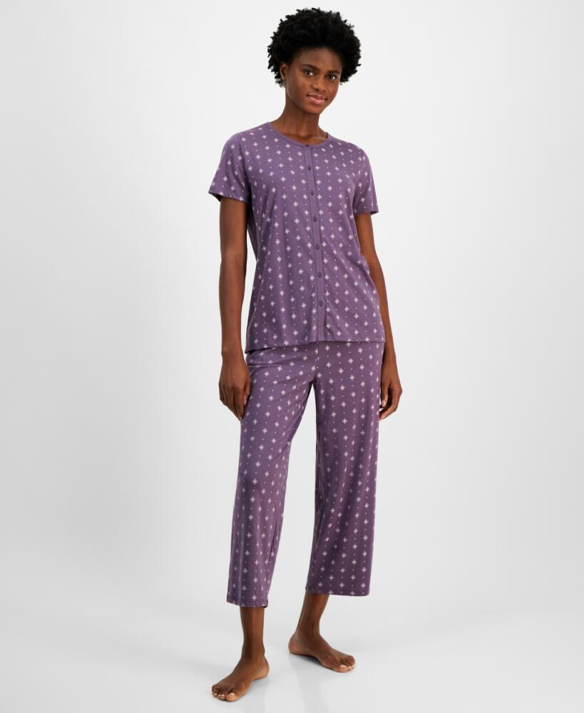 Charter Club Women's 2-Pc. Cotton Printed Cropped Pajamas Set, Created for Macy's - Diamond Geo Cover