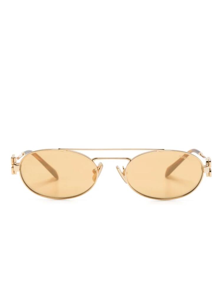 Miu Miu Eyewear logo-plaque oval-frame sunglasses - Gold Cover