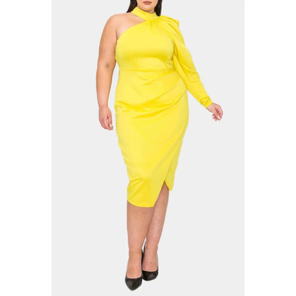 L I V D Gigi One-Shoulder Long Sleeve Midi Dress in Yellow Cover