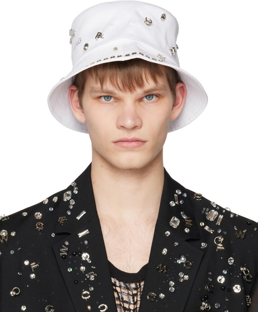 Feng Chen Wang White Decorated Bucket Hat Cover