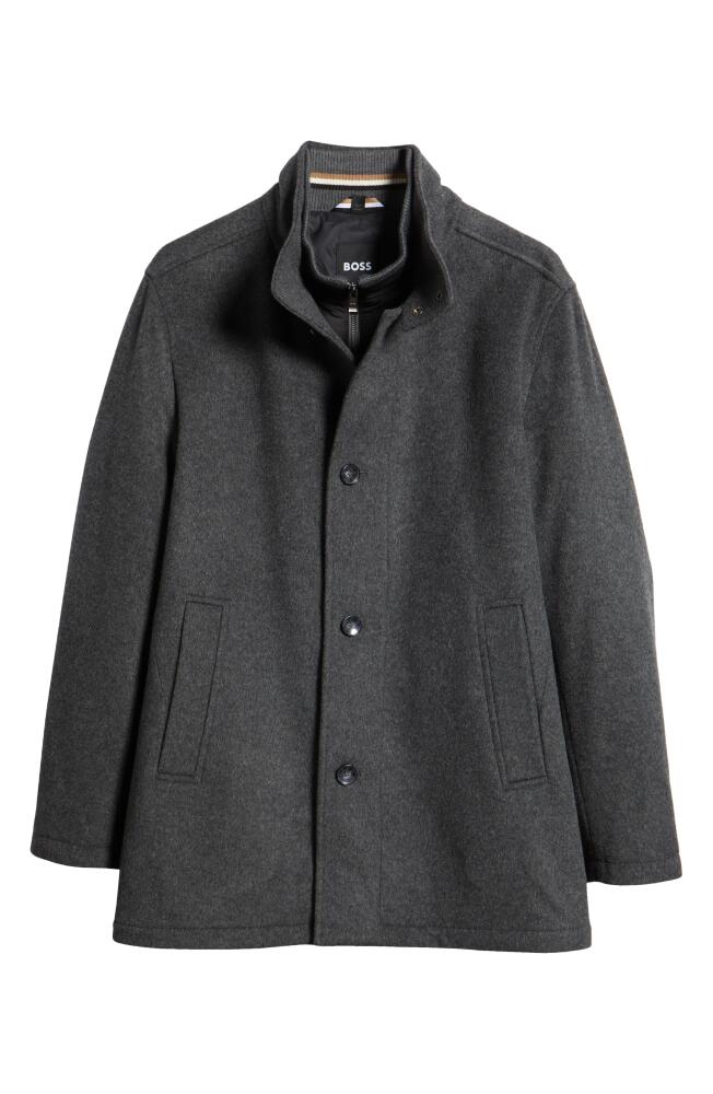 BOSS Coxtan Virgin Wool Blend Coat with Bib in Medium Grey Cover