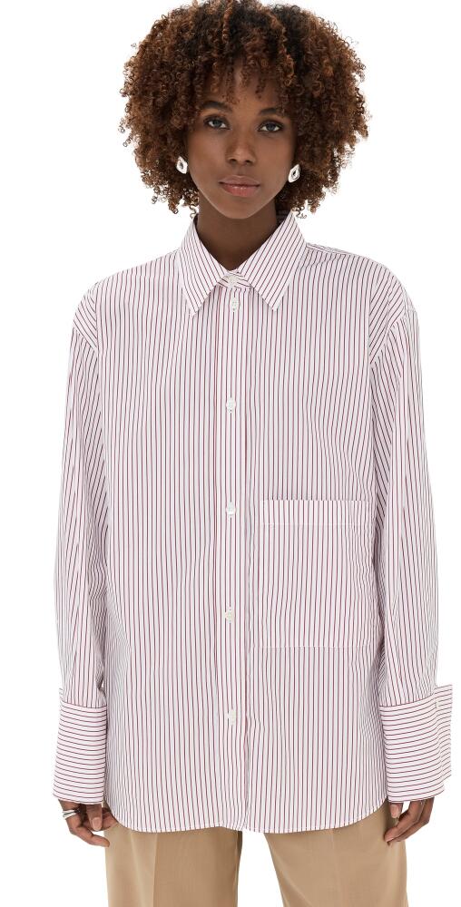 Róhe Shirt with Large Cuffs and Fraying Details White/Port Stripe Cover