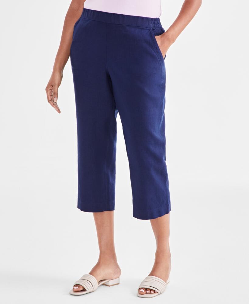 Charter Club Women's 100% Linen Solid Cropped Pull-On Pants, Created for Macy's - Intrepid Blue Cover