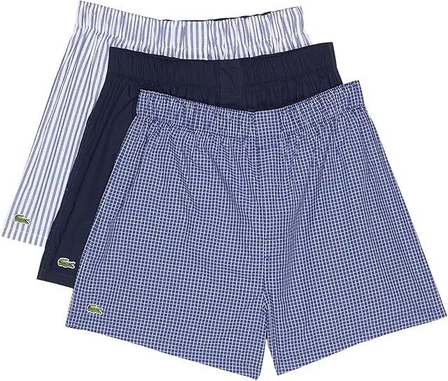 Lacoste Boxer 3-Pack Authentic Woven Stripes (Navy Blue/White/Tropical) Men's Underwear Cover