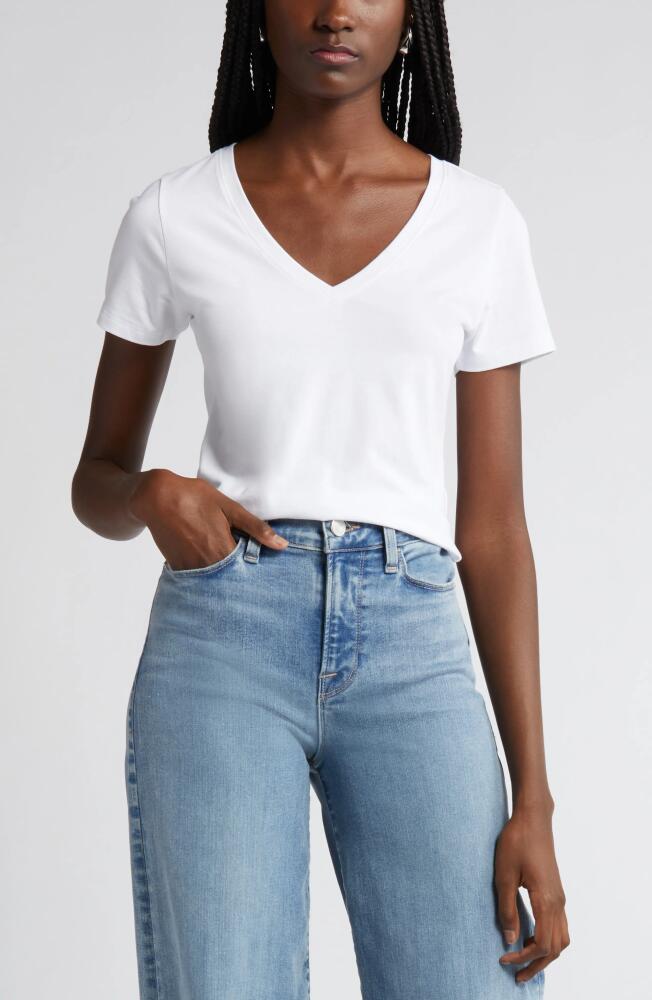 Nordstrom Everyday V-Neck Pima Cotton Blend T-Shirt in White Cover