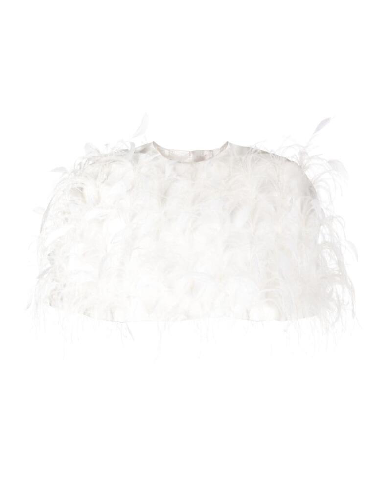 Isabel Sanchis feather-embellished round-neck capelet - White Cover