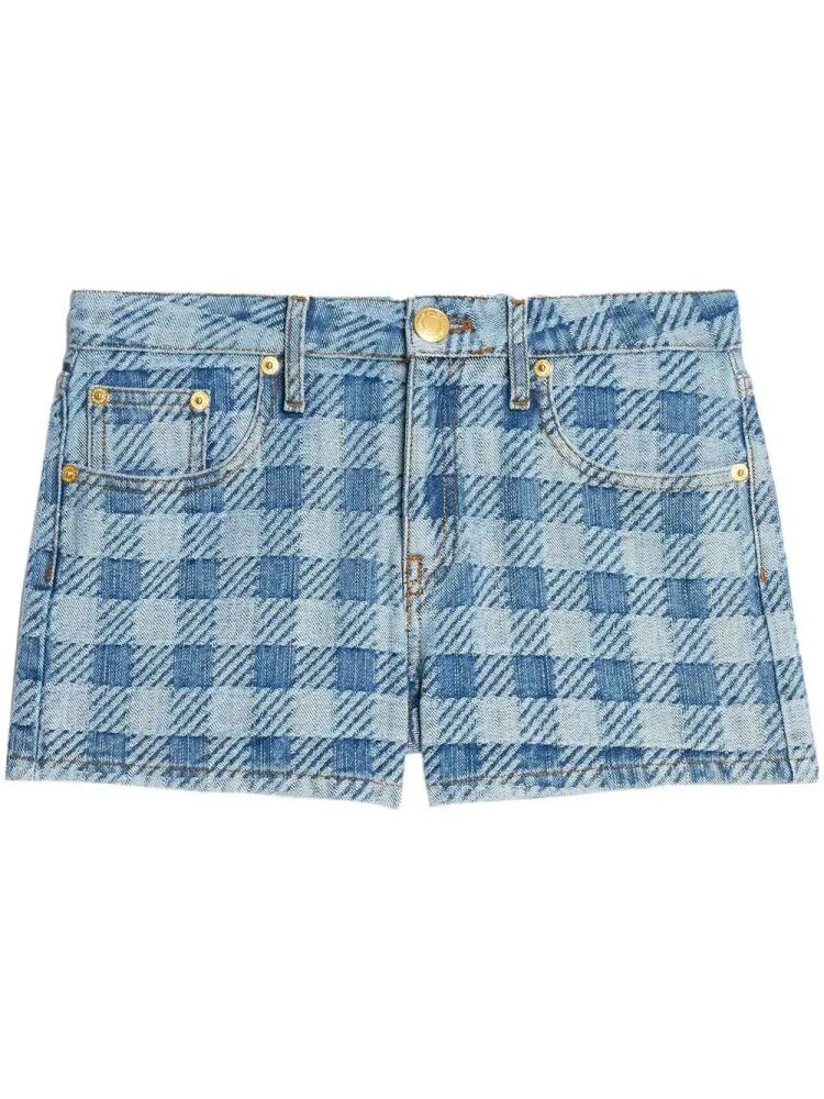 AMI Paris mini checkered denim shorts - Blue Cover