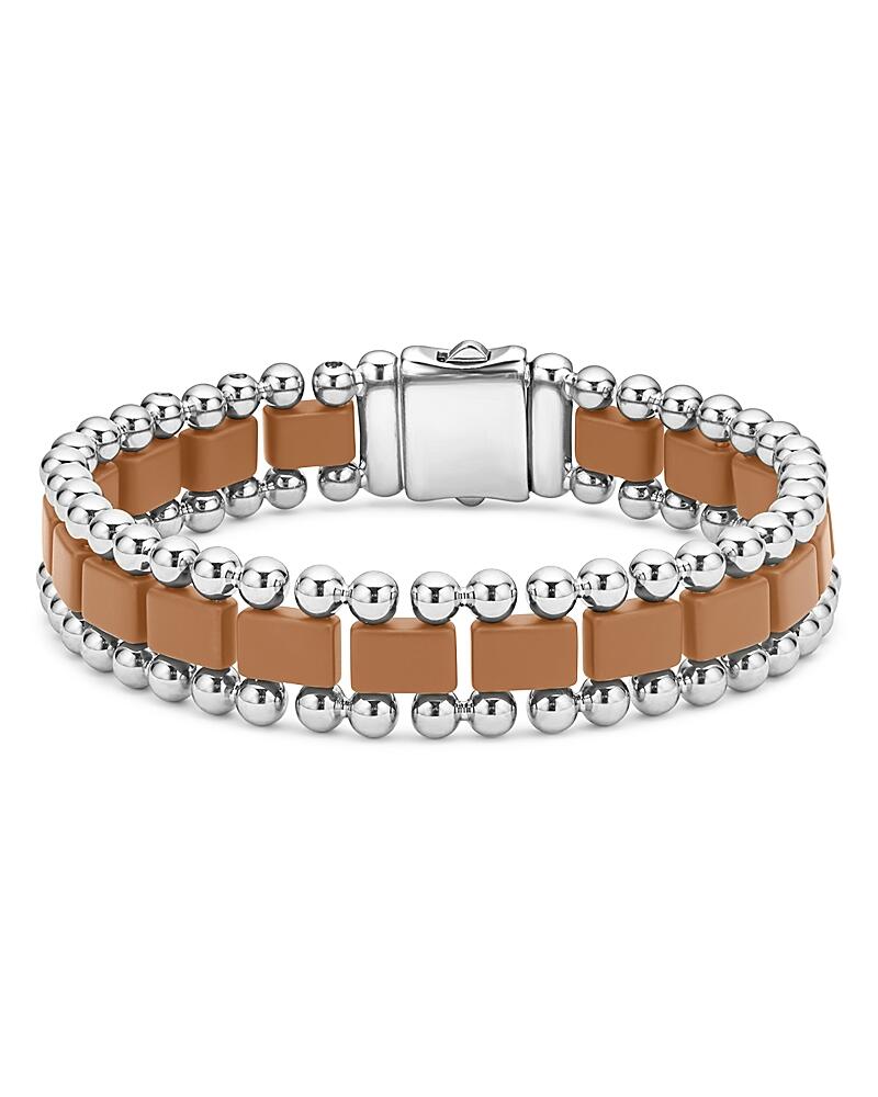 Lagos Men's Stainless Steel Anthem Tan Ceramic Link Bracelet - Exclusive Cover