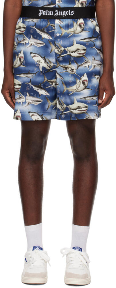 Palm Angels Blue Sharks Shorts Cover