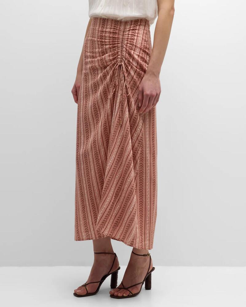 Vanessa Bruno Calyp Ruched Geometric-Print Midi Skirt Cover