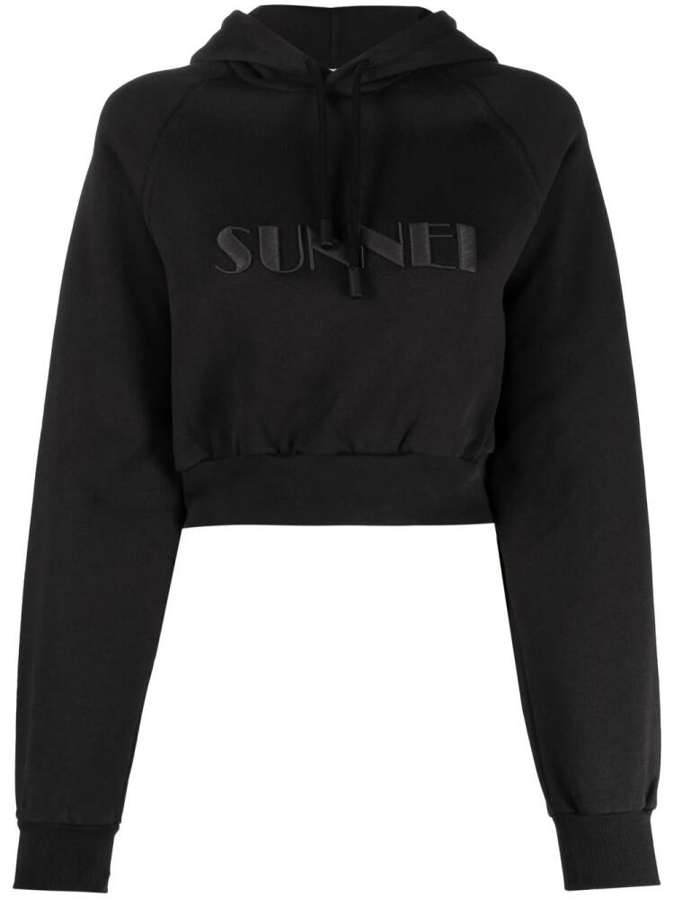 Sunnei cropped logo-print cotton hoodie - Black Cover