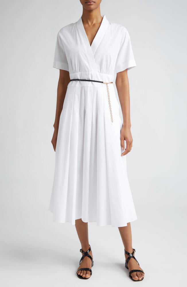 Max Mara Studio Alatri Pleated Cotton Poplin Midi Dress in Optical White Cover