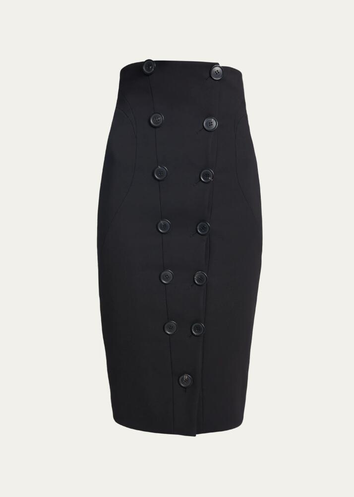 ALAIA Hourglass Wool Pencil Skirt with Button Detail Cover