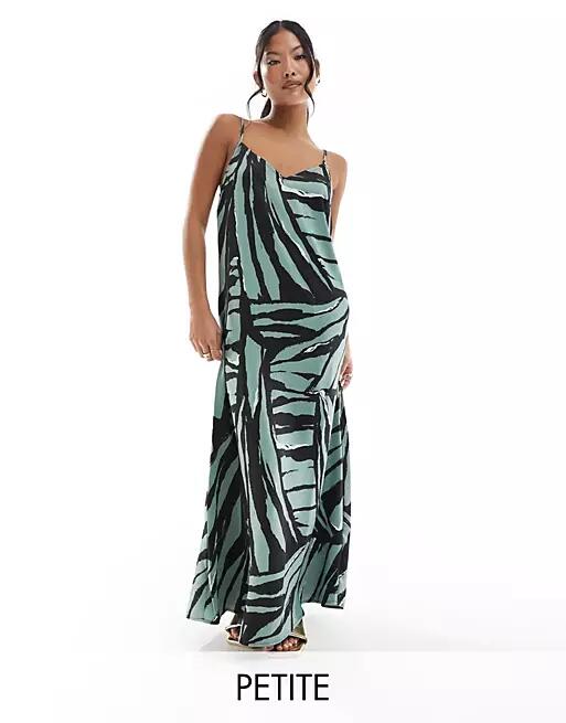 ONLY Petite v neck satin maxi dress in multi abstract print Cover