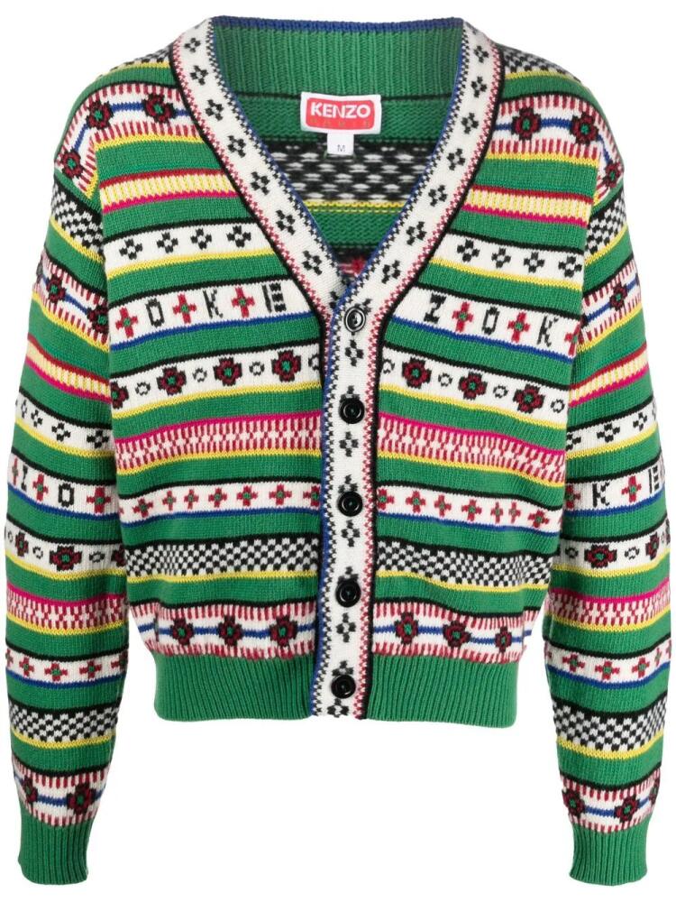 Kenzo V-neck fair isle knit cardigan - Green Cover