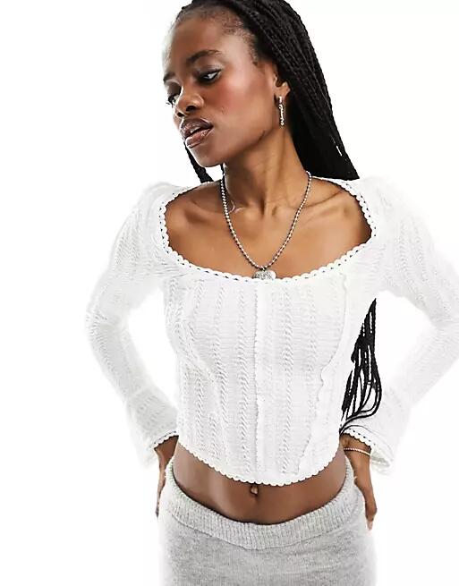 Motel textured scoop neck flared sleeve top in ivory-White Cover