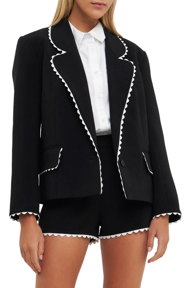 English Factory Rickrack Edge One-Button Blazer in Black/White Cover