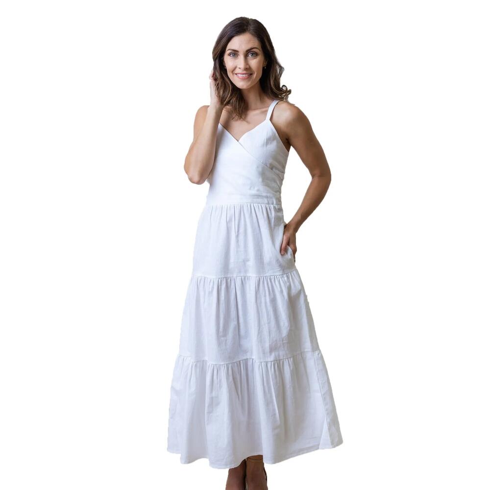 Hope & Henry Womens' Sleeveless Tiered Wrap Dress, Womens in White Cover