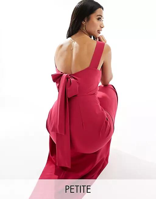 Vesper Petite bow back thigh spilt maxi dress in raspberry-Pink Cover