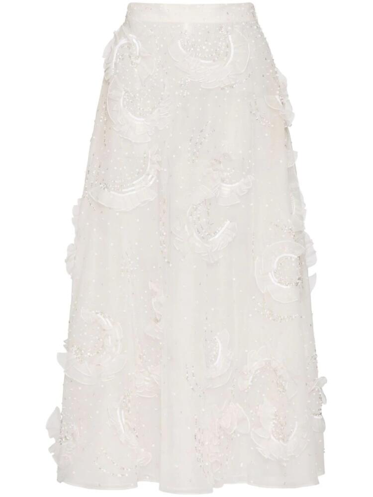 Valentino Garavani appliquéd sheer midi skirt - White Cover